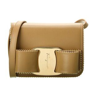 NWT Ferragamo Vara Bow Crossbody Bag Fold-over Flap Gold-tone Hardware